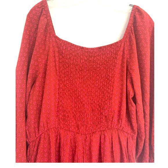 Knox Rose Jumpsuit XL Red Long Smocked Back Ditzy Print Prairie Boho Cottage - Picture 8 of 10